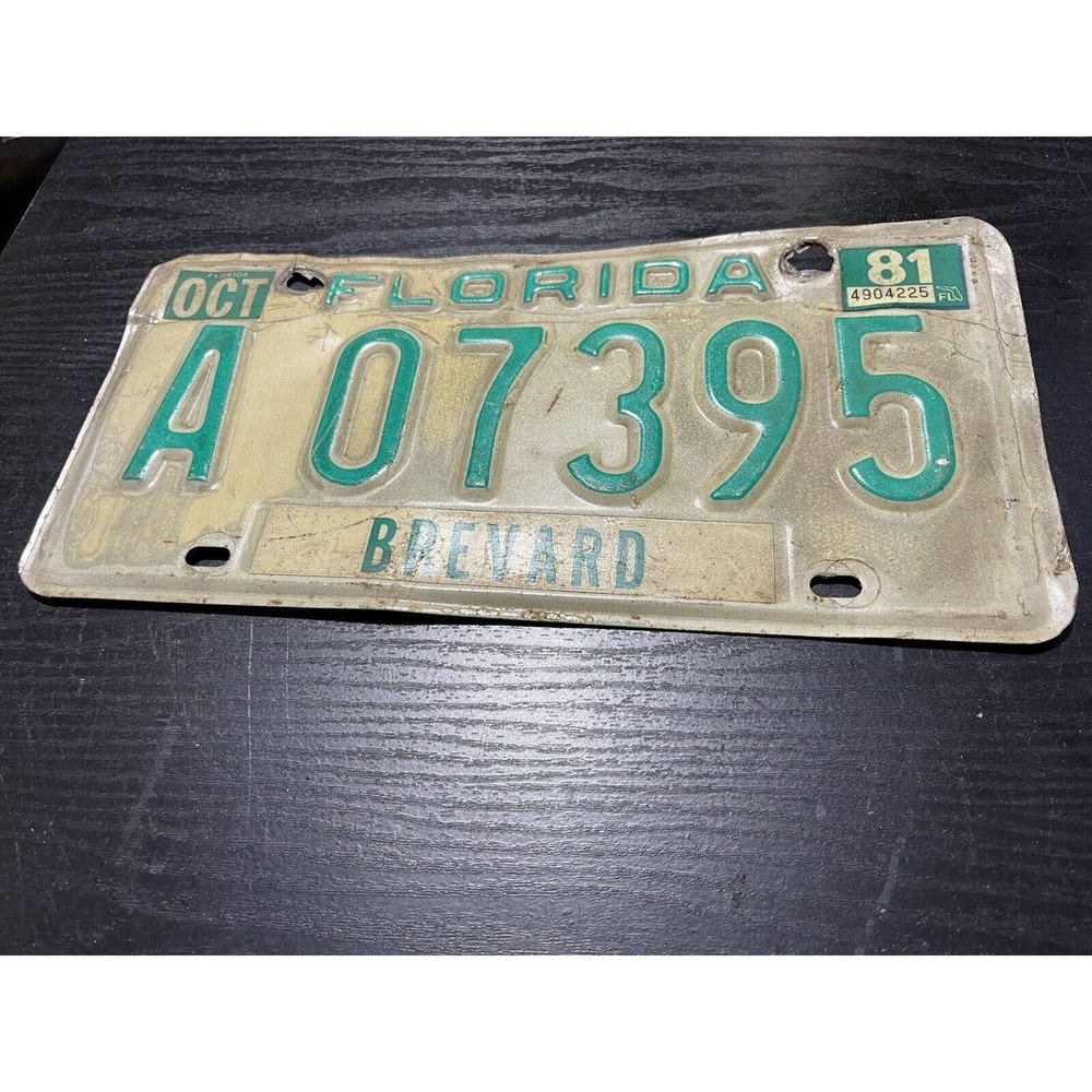 Florida Vintage Oct 1981 Old License Plate Brevard Co A07395